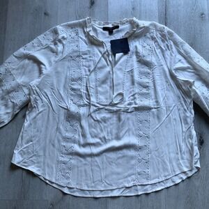 Marc New York Andrew Marc White‎ Lace Eyelet Peasant Blouse Long Sleeve Top